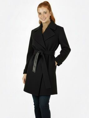 Frye Wrap Coat, Flattering Deep Black, Inseam Pockets, Reversible Belt, New, XXL